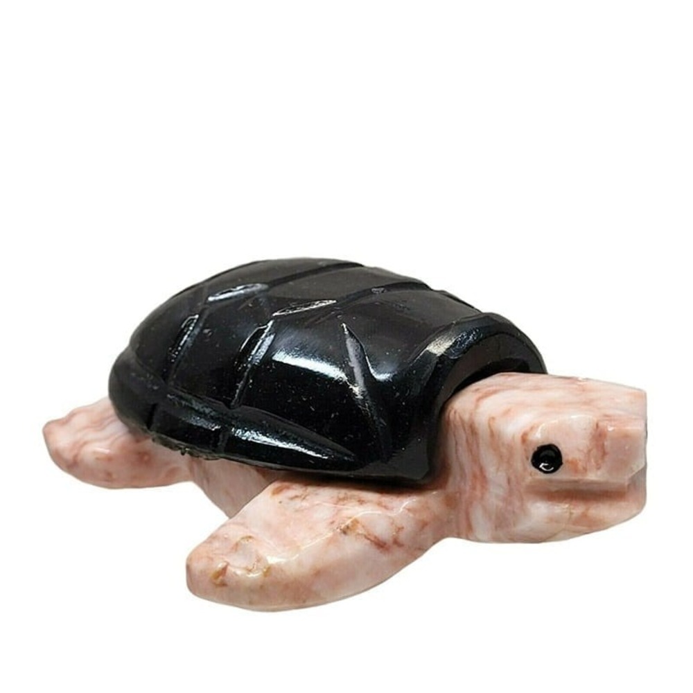 Turtle Figurine Small Pink Black‎ Hand Carved Stone Sea Turtle Decor 5 inch